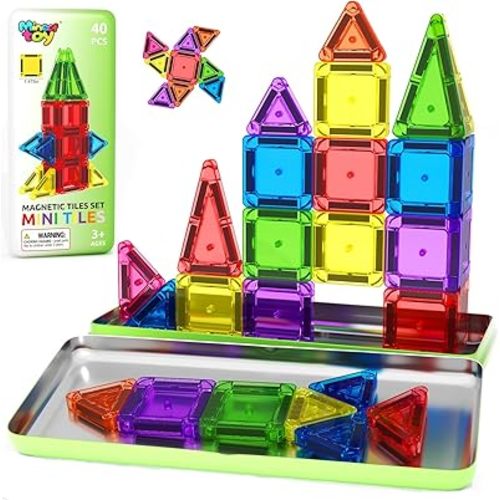 40PCS Mini Magnetic Tiles Toddler Travel Essentials Toys with Case Set, Magnetic Building Blocks Kids Games, Montessori Preschool Education Sensory Toys for 3 4 5 Year Old Boys Girls Birthday Gifts