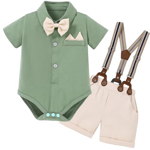 YALLET Baby Boy Clothes Suit Infant Boy Gentleman Outfits Dress Romper Shirt+Bowtie+Suspender Shorts Set