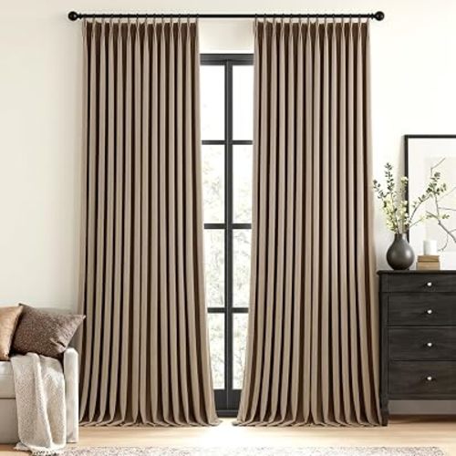 MIULEE Cafe Brown Pinch Pleated 100% Blackout Linen Curtains 40x84 Inches