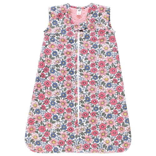 Hudson Baby Girls Plush Faux Fur Sleeping Bag, Wearable Blanket, Pink Blue Pretty Floral, 6-12 Months