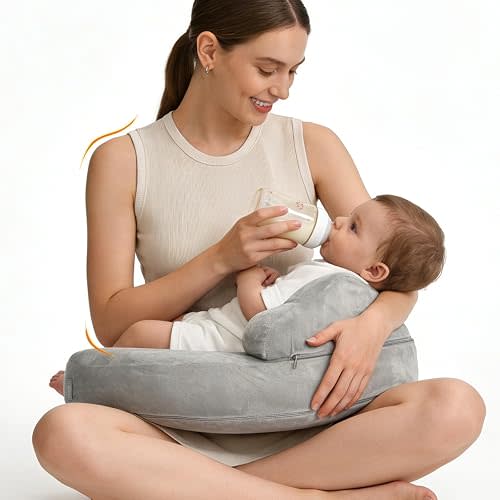 Nursing Pillow for Breastfeeding with Safety Fence(Gray)