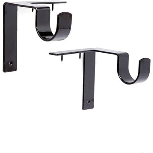 Kwik-Hang Single Curtain Rod Brackets – No Drill, No Damage – Perfect Curtains Every Time – 1” Black