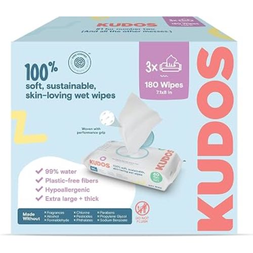 Kudos Baby Wipes, 99% Water, Unscented, Sensitive Skin, 180 Ct (3 x 60)