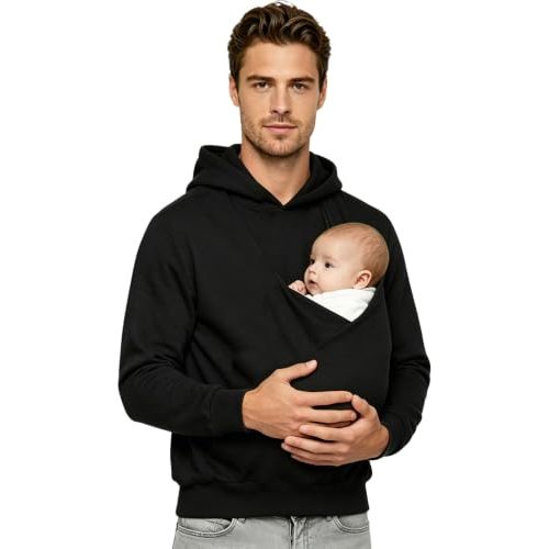 Men Kangaroo Hoodie for Dad and Baby Cozy Morning Fabric Hold Large Camping Playtime Hooded Sweatshirt