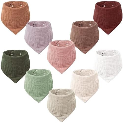 Konssy Muslin Baby Bibs 10 Pack Baby Bandana Drool Bibs 100% Cotton for Unisex Boys Girls