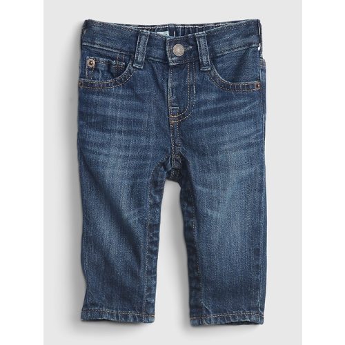 Baby 100% Organic Cotton Pull-On Slim Jeans in dark wash, size: 0-3 M