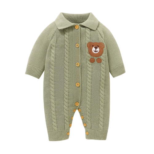 YIXPOH Newborn Baby Knit Romper Long Sleeve One Piece Bodysuit for Boys Girls Soft Breathable Knitwear 0-1 Months Light Green