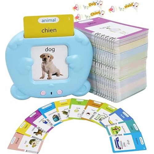 MAYAPHILOS English and French Talking Flash Cards with 510 Sight Words Learning Educational Toys to Learn French Pocket Speech Audible Flashcards for Toddlers