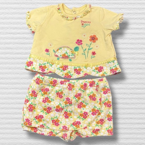 Children’s Place Baby Girl Outfit 3-6M Yellow Turtle Floral Top Skort Y2K Retro