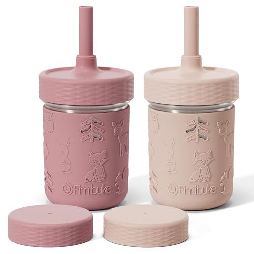 Fimibuke Toddler Cups Spill Proof, 8 OZ Stainless Steel Sippy Cups for Kids | Tumbler with Lid, Removable Silicone Straw & Sleeve, BPA Free Dishwasher Safe Girls Boys Water Bottle Snack Container
