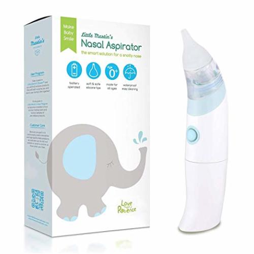 Little Martin's Drawer Baby Nasal Aspirator - Safe, Fast, Hygienic Snot Sucker for Newborn & Toddler - Battery Operated Nose Cleaner (Light Blue) - LIght Blue