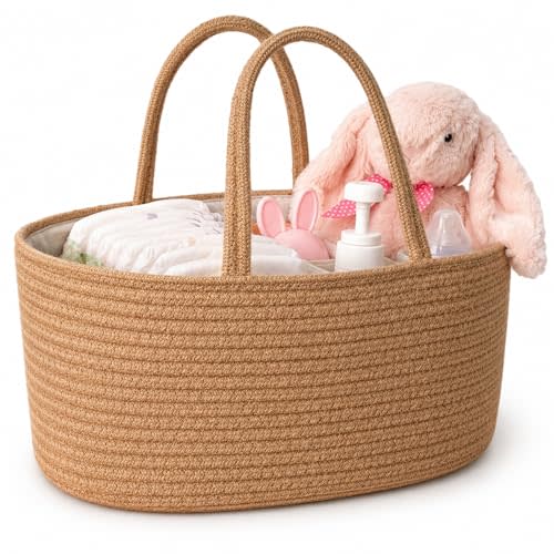 ABenkle Baby Diaper Caddy Organizer, Boho Jute Rope Nursery Storage Bin Changing Table Car Organizer for Storage Baby Diaper Wipes, Empty Basket for Baby Shower