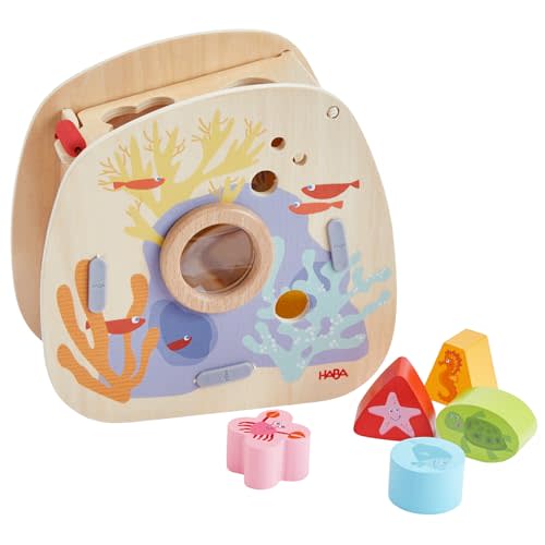 HABA Underwater World Wooden Toys Shape Sorter: Montessori Toys for 2 Year Old, Sensory Sorting Box with Sea Creature Blocks for Toddlers 18 Months+