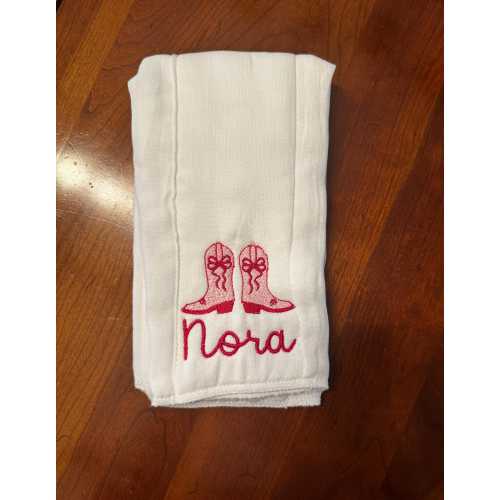 Cowboy boots embroidered burp cloth