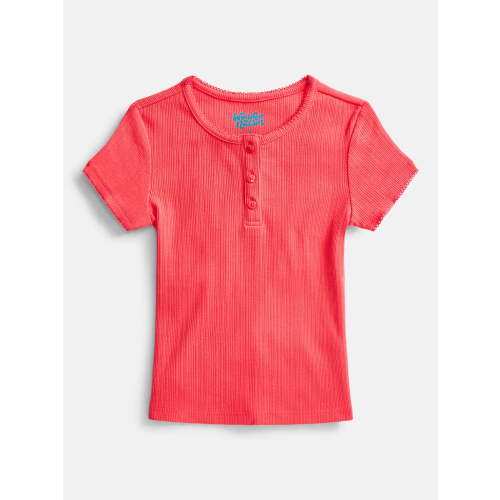 Wonder Nation Girls Baby Henley Tee with Short Sleeves, Sizes 4-10