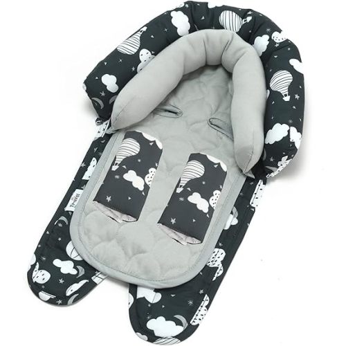 Travel Bug Baby & Toddler 2-in-1 Head Support Duo Head Support + Strap Covers for Car Seats, Strollers & Bouncers (Balloons)