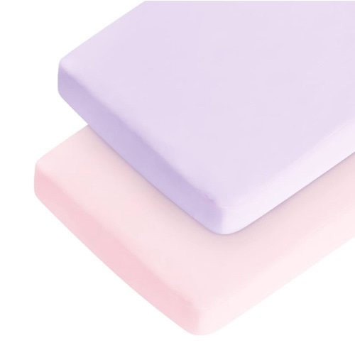 Crib Sheets Girl, 2 Pack Baby Sheets for Standard Crib Mattress & Toddler Bed Mattress, Snug Fit Breathable Soft Fitted Crib Sheet, Pink & Violet