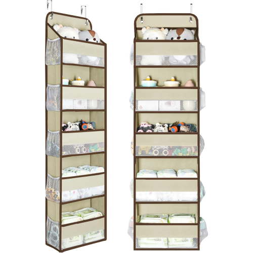 Delamu 2Pack Over The Door Hanging Organizer with 5 Bins 10 Side Pockets, Beige