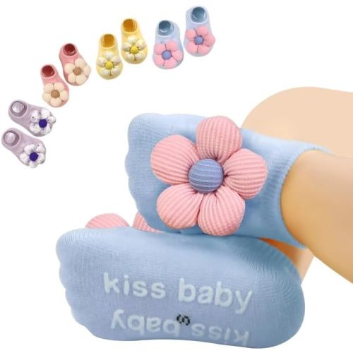 4 Pairs Baby Girl Socks,Flower Non Slip Socks for Newborn Preemie Infant Cute Princess Dress Ankle Sock
