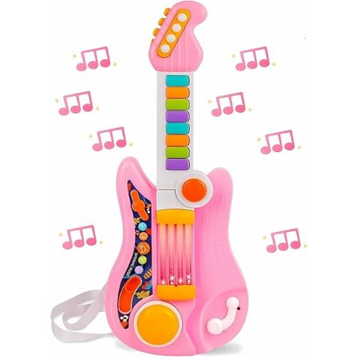 Kids Guitar, Electric Toddler Baby Music Toys for Ages 2-4 with Piano Mode Strap and Lights Child Musical Instruments Ideal for 2+ Year Old Girls Boys Birthday