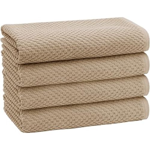 COTTON CRAFT Waffle Bath Towel - Set of 4 Luxury Euro Spa Waffle Weave Towels - 100% Ringspun Cotton Super Absorbent Quick Dry Bath Towel Set - Oversized 30 inches x 56 inches - Linen