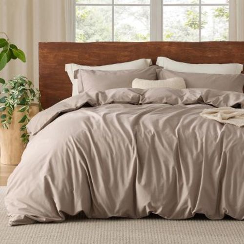 100% Washed Cotton Duvet Cover Queen Size Taupe Minimalist Cotton Duvet Cover for All Seasons GentleSoft™ Plain Simple Bedding Set Mother's Day Gift
