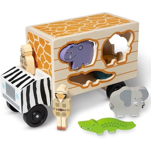 Melissa & Doug Animal Rescue Shape-Sorting Truck - Wooden Toy with 7 Animals and 2 Play Figures