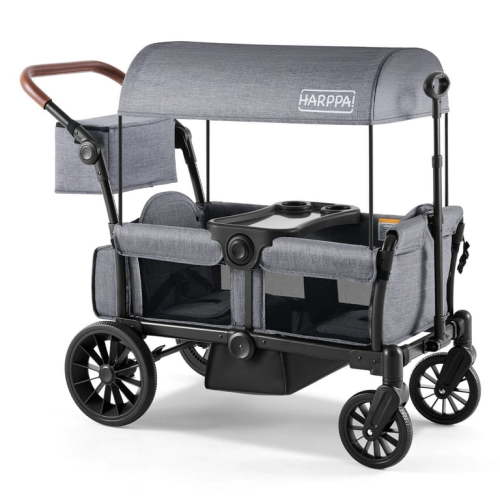 HARPPA Foldable Wagon Stroller for 2 Toddlers with Pull & Push Handle, Canopy, 32.9lbs, Gray