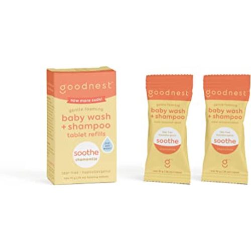 Goodnest Baby Bath Refill Tablets, Soothing Chamomile All-in-One Baby Shampoo, Foaming Baby Wash, Dissolving Soap Tablets, Tear-Free, Hypoallergenic for Sensitive Skin, Includes (2) Refill Tablets
