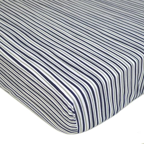 TL Care Cotton Fitted Crib Sheet 52x28", Navy/Grey Funny Stripes