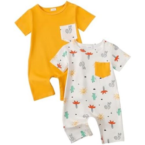 (NB) Infant Baby Boy 2-Pack Short Sleeve Bodysuits Soft Rompers Summer Clothes 0-18 Months