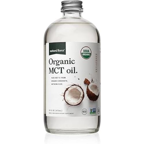 Natural Force Organic MCT Oil – Pure Glass Bottle – Made from 100% Cold Pressed Virgin Coconut Oil + Certified Keto, Paleo, Kosher, Vegan & Non-GMO – Lab Tested for Quality and Purity - 16 Ounce