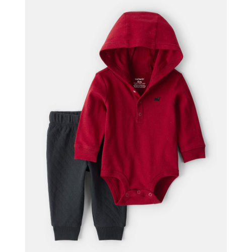 Baby Boy 2-Piece Train Hooded Bodysuit & Pant Set - Red/Black - Carter's | Carter's