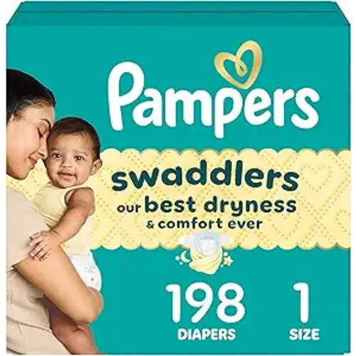 Pampers Swaddlers Diapers, Size 1 (8-14 lbs), 198 Count, Absorbent, Keeps Baby Dry and Comfortable, Skin Safe Disposable Baby Diaper (Packaging May Vary)