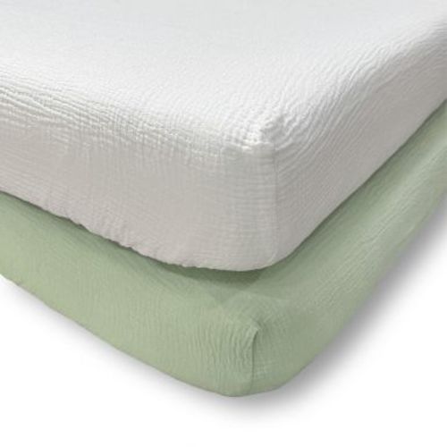 Cloud Muslin Fitted Sheet Set of 2 Sage/White - Levtex Baby
