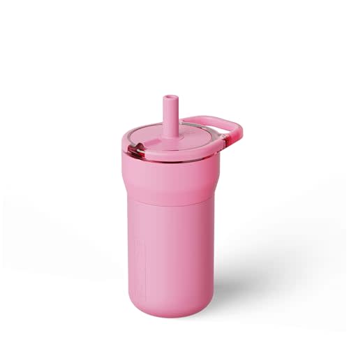 BrüMate Leap 12oz 100% Leakproof Kids Tumbler with Handle & Silicone Soft Straw | Durable Drop Resistant Silicone Sleeve | Made of Insulated Stainless Steel | Cup Holder Friendly | (Primrose)