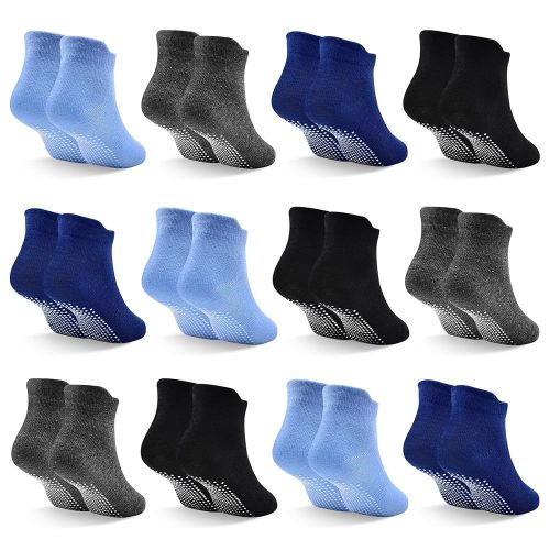 SkiBeaut 12 Pairs Toddler Non Slip Kid Boy Girl Socks with Grips, Toddlers Child Anti Skid Sticky Gripper Socks 1-7 Years Old