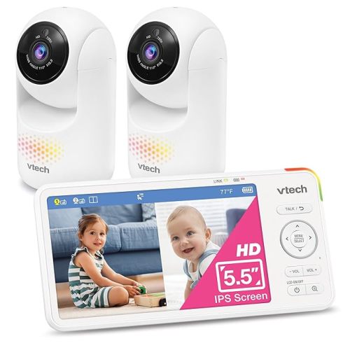 VTech Smart HD Plus WiFi Baby Monitor – 2K Camera, 5.5" HD IPS Screen, 24X Pan Tilt Zoom, Multi-Color Night Light, Free App