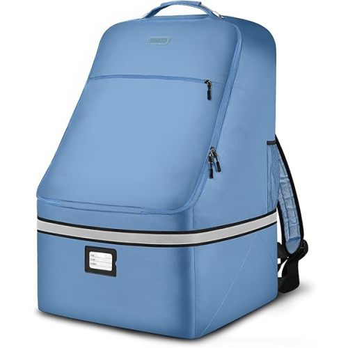 Car Seat Travel Bag - Padded Car Seat Carrier with Steel Cable Handle and Reflective Stripes, Large Durable Airport Gate Check Bag with Shoulder Strap