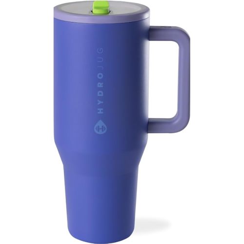 HydroJug Traveler - 40 oz Water Bottle with Handle & Flip Straw - Fits in Cup Holder, Leak Resistant Tumbler-Reusable Insulated Stainless Steel & Rubber Base - Gifts for Women & Men, Lime Rickey