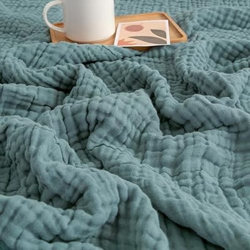 EMME Muslin Baby Blankets 100% Cotton 4-Layer Swaddle 40"x50" Lightweight Soft Breathable for Toddler, Infant, Newborn All Season Gauze Blanket, Teal