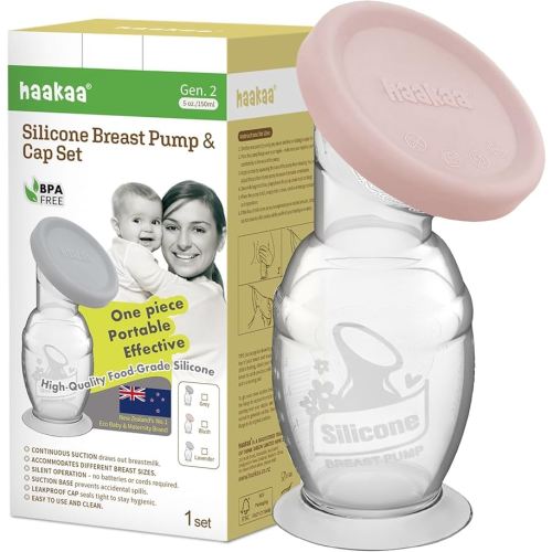 haakaa Silicone Breast Pump & Silicone Cap (Blush) 5oz/150ml, Gen.2