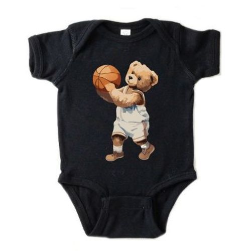 The Juniper Shop Watercolor Basketball Bear Baby Short Sleeve Bodysuit - 6M - Black