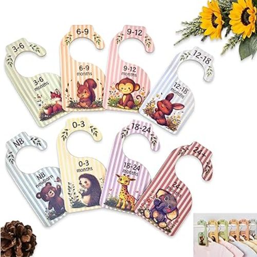 Baby Closet Dividers, Baby Clothes Dividers for Closet – Wooden Double-sided Dividers, Large Clear Font, Nursery Clothes Organization,Newborn to 24+ Months, Fits Standard Clothes Rods (Pastel Rainbow)