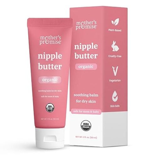 Organic Nipple Butter for Breastfeeding Mothers | Lanolin Free Nipple Cream, Safe for Nursing Moms & Babies | No Need to Wash Balm for Dry Skin & Breast Feeding, Breastfeeding Essentials