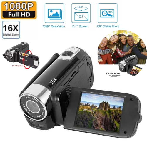 Portable Full HD 1080P High Definition Digital Video Camera, DV Camcorder Camera Recorder with Mic & Speaker, 16MP 2.7 Inch Colourful LCD Display Screen 16X Digital Zoom Digital Camera