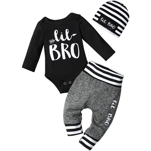 Fommy Newborn Baby Boy Clothes New to The Crew Letter Print Romper+ Pants+Hat 3PCS Outfit