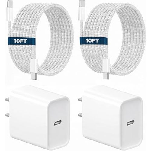 iPhone 18 Pro Max Charger Fast Charging, 2-Pack 20W USB C Charger Block with 10ft 60W Woven USB C to USB C Cable, Type C Phone Charger for iPhone 18/17/16/15 Pro Max/Pro/Plus, iPad Pro/Mini, MacBook