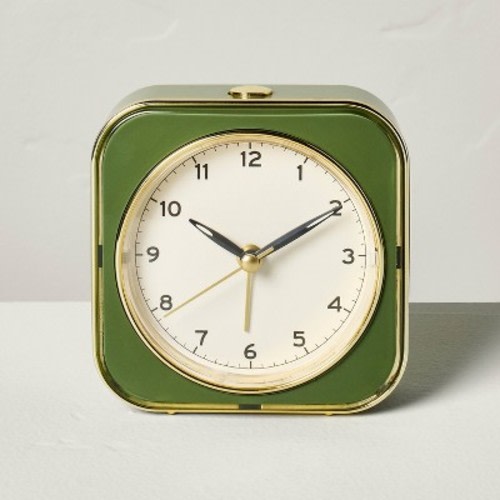 Vintage Style Analog Alarm Clock - Hearth & Hand™ with Magnolia, Color: Dark Green/Brass