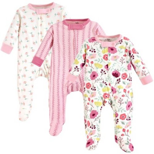 Touched by Nature Baby Girl Organic Cotton Zipper Sleep and Play 3pk, Botanical, Size: 3-6 months